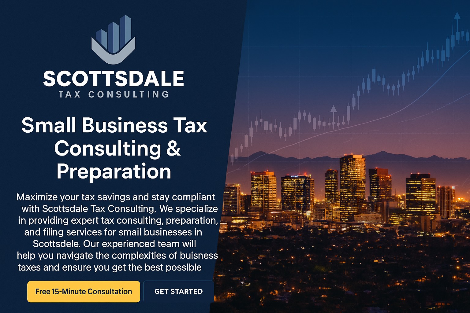 Phoenix skyline at night with subtle chart overlay